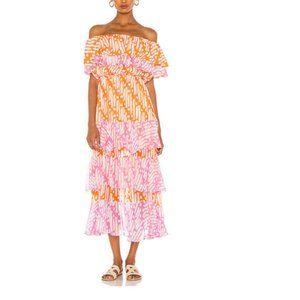 Rhode Skin Orange and Pink Off-Shoulder Midi Dress